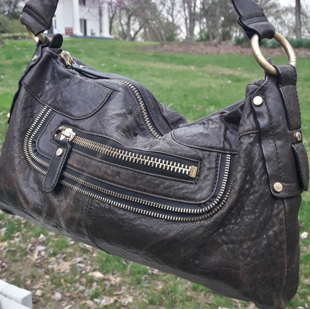Genuine Leather Boho Purse Vintage Handbag Retro 90s Punk Grunge Bag Zipper Trim - Picture 14 of 17